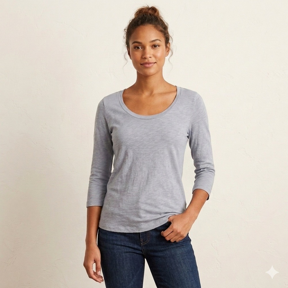 J.Crew Artist T Three-Quarter Sleeve Scoop Neck Slub Cotton Tee Blue Small